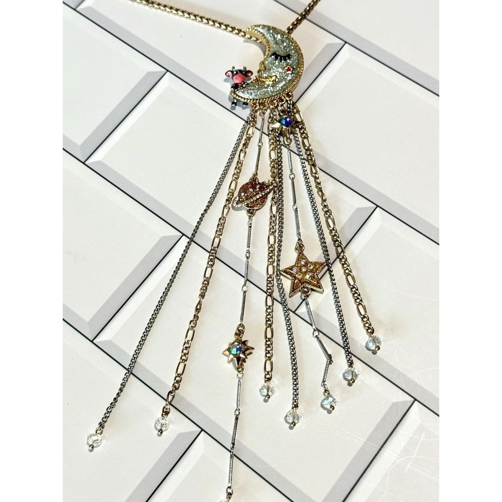 Vintage Betsey Johnson Heavens to Betsey Cow Jumped Over Moon Necklace Rare - Picture 3 of 5